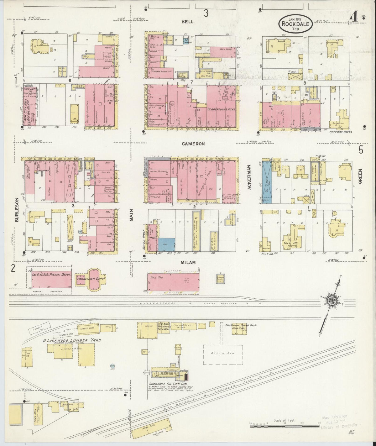 Sanborn Fire Insurance Map from Rockdale, Milam County, Texas (1912), Sheet #0004 - Complete Map Set gallery image, historic Sanborn map, vintage wall art, Texas Texas