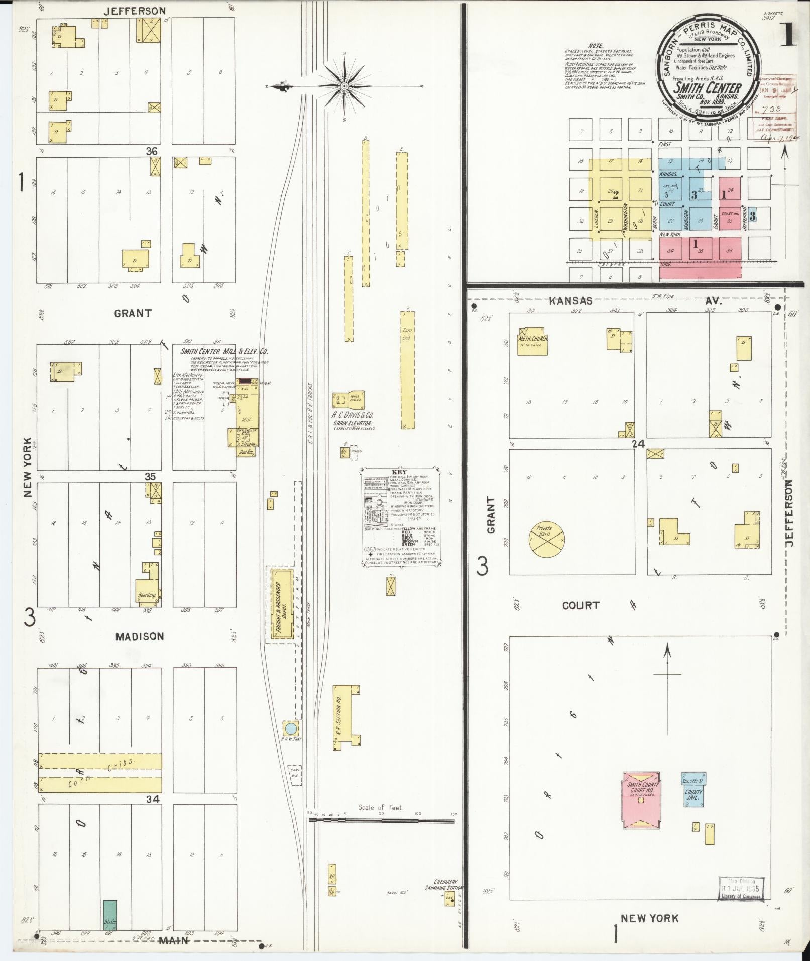 Sanborn Fire Insurance Map from Smith Center, Smith County, Kansas (1899), Sheet #0001 - Historic Sanborn Fire Insurance Map Print, vintage old map wall art, antique decor, genealogy gift, Kansas Kansas map