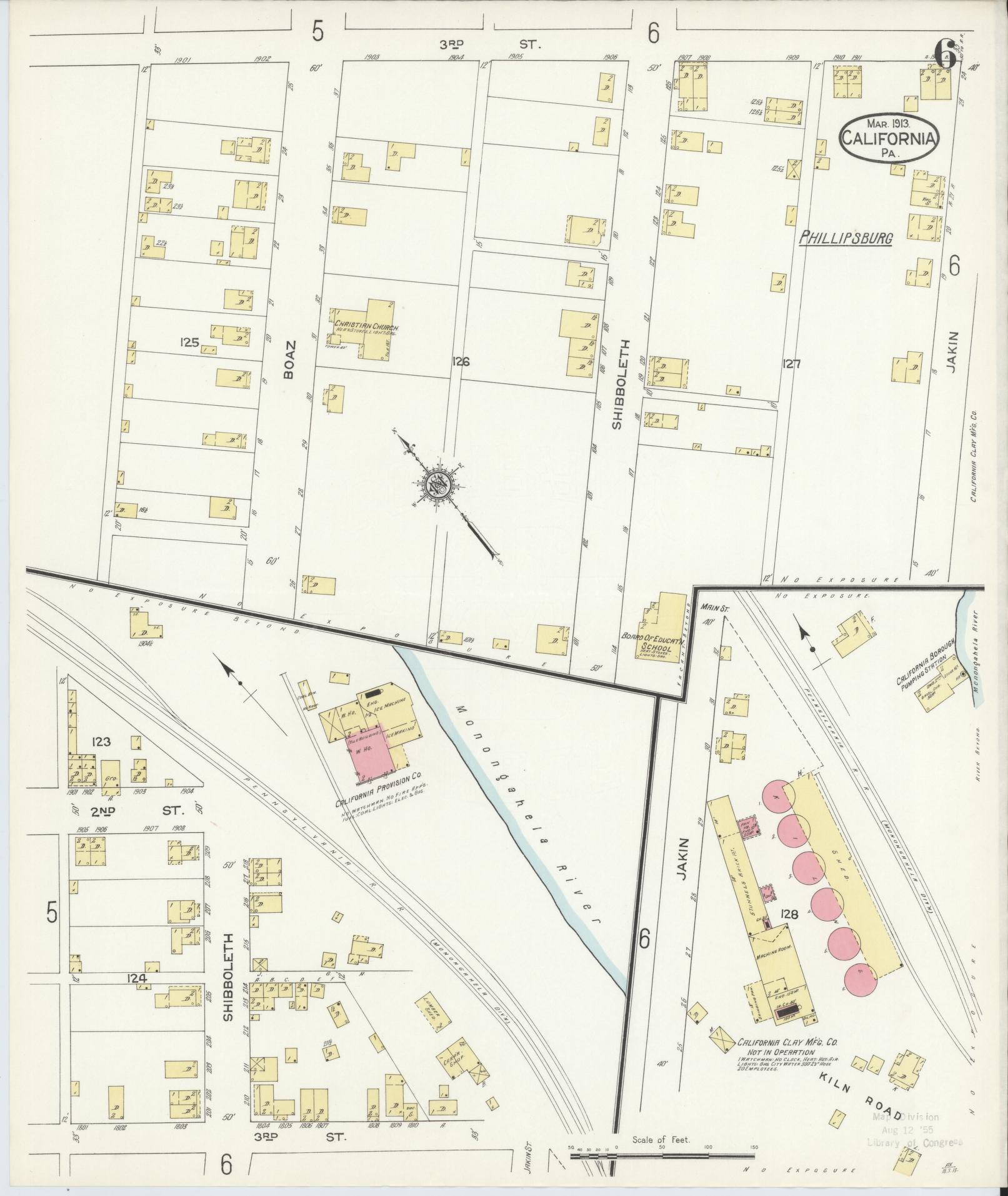 Sanborn Fire Insurance Map from California, Washington County, Pennsylvania (1913), Sheet #0006 - Complete Map Set gallery image, historic Sanborn map, vintage wall art, California California