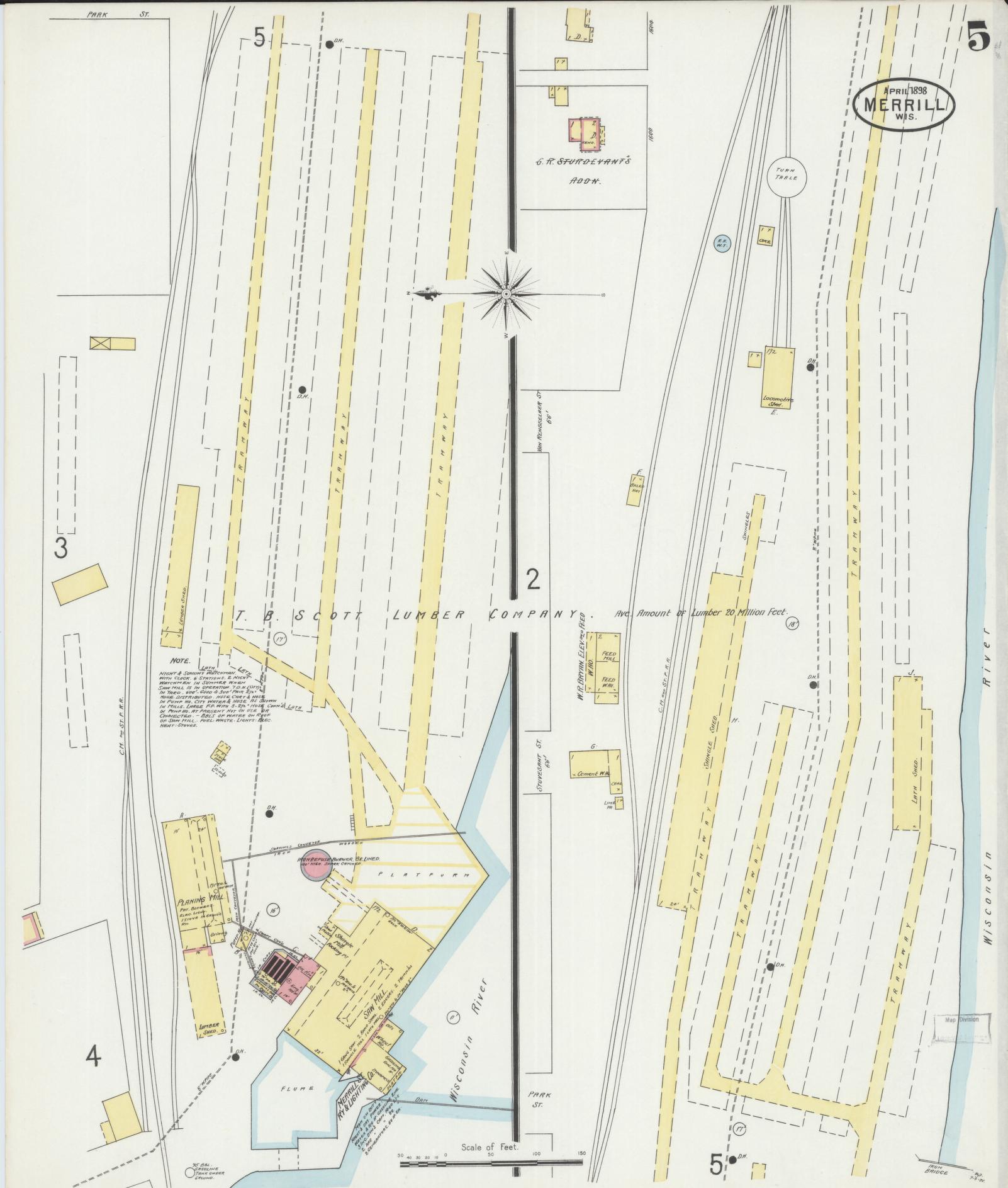 Sanborn Fire Insurance Map from Merrill, Lincoln County, Wisconsin (1898), Sheet #0005 - Complete Map Set gallery image, historic Sanborn map, vintage wall art, Wisconsin Wisconsin