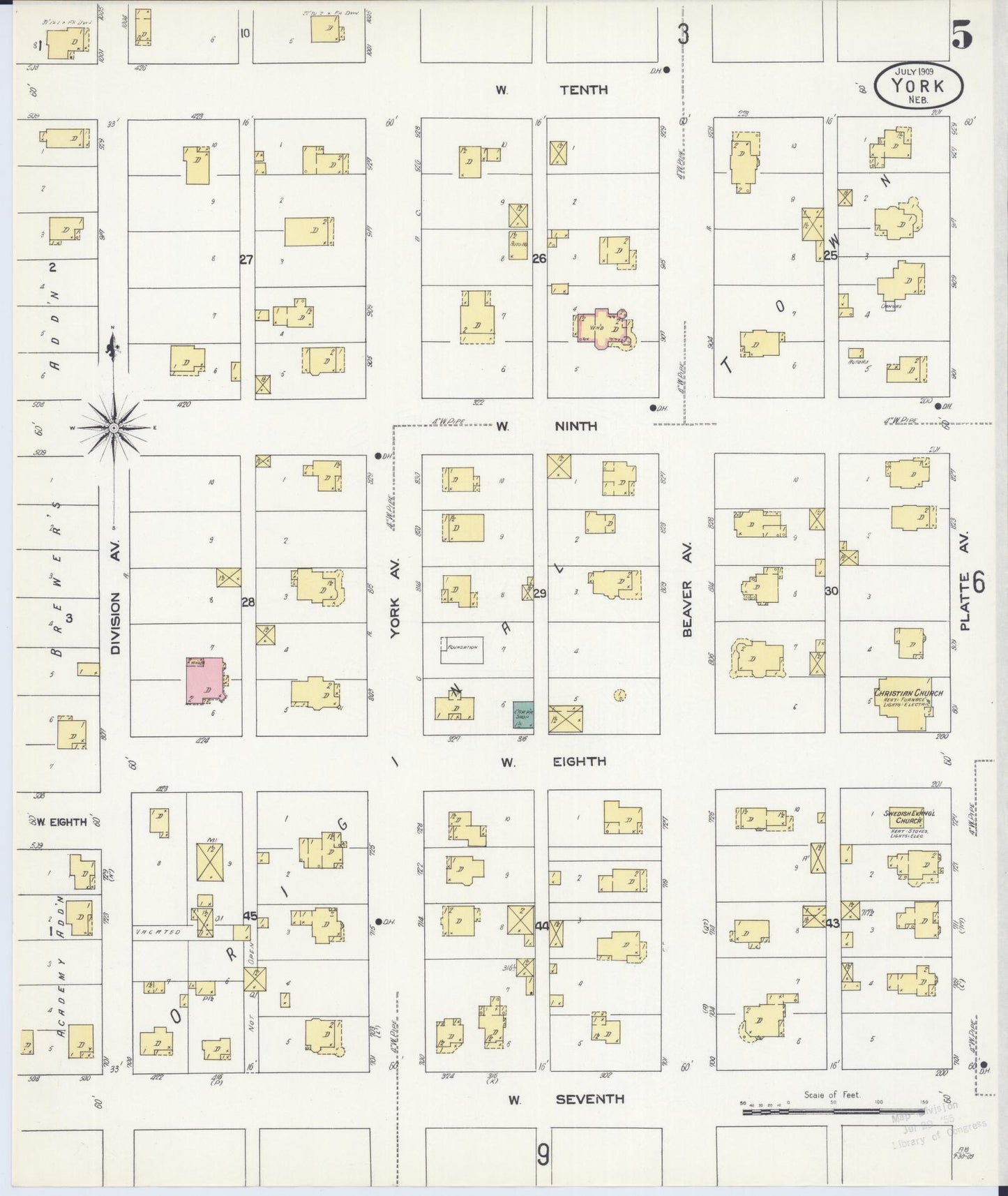 Sanborn Fire Insurance Map from York, York County, Nebraska (1909), Sheet #0005 - Complete Map Set gallery image, historic Sanborn map, vintage wall art, Nebraska Nebraska