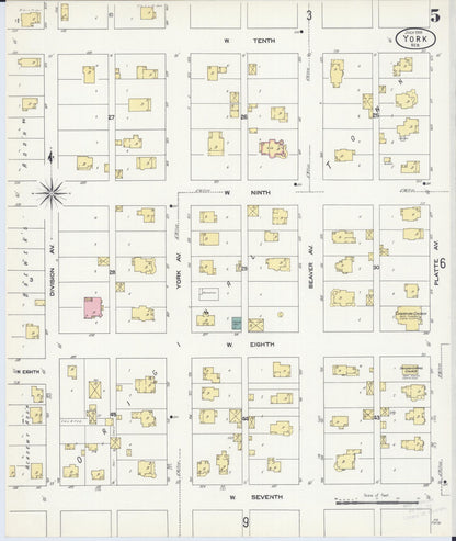 Sanborn Fire Insurance Map from York, York County, Nebraska (1909), Sheet #0005 - Complete Map Set gallery image, historic Sanborn map, vintage wall art, Nebraska Nebraska