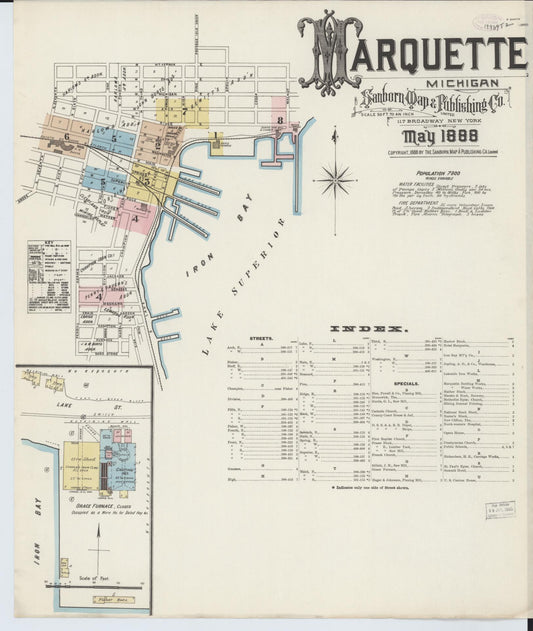 Sanborn Fire Insurance Map from Marquette, Marquette County, Michigan (1888), Sheet #0001 - Historic Sanborn Fire Insurance Map Print, vintage old map wall art, antique decor, genealogy gift, Michigan Michigan map