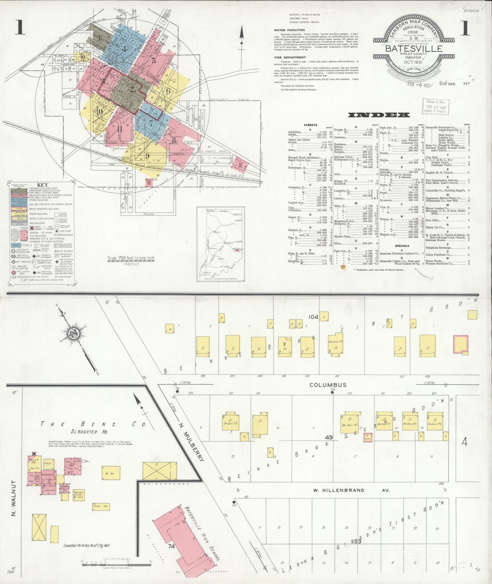 Sanborn Fire Insurance Map from Batesville, Ripley County, Indiana (1931), Sheet #0001 - Complete Map Set gallery image, historic Sanborn map, vintage wall art, Indiana Indiana
