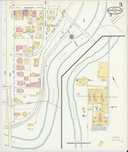 Sanborn Fire Insurance Map from Morgantown, Monongalia County, West Virginia (1911), Sheet #0003 - Historic Sanborn Fire Insurance Map Print, vintage old map wall art, antique decor, genealogy gift, West Virginia West Virginia map