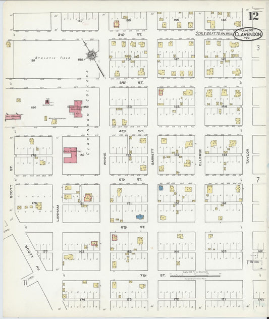 Sanborn Fire Insurance Map from Clarendon, Donley County, Texas (1921), Sheet #0012 - Historic Sanborn Fire Insurance Map Print, vintage old map wall art, antique decor, genealogy gift, Texas Texas map