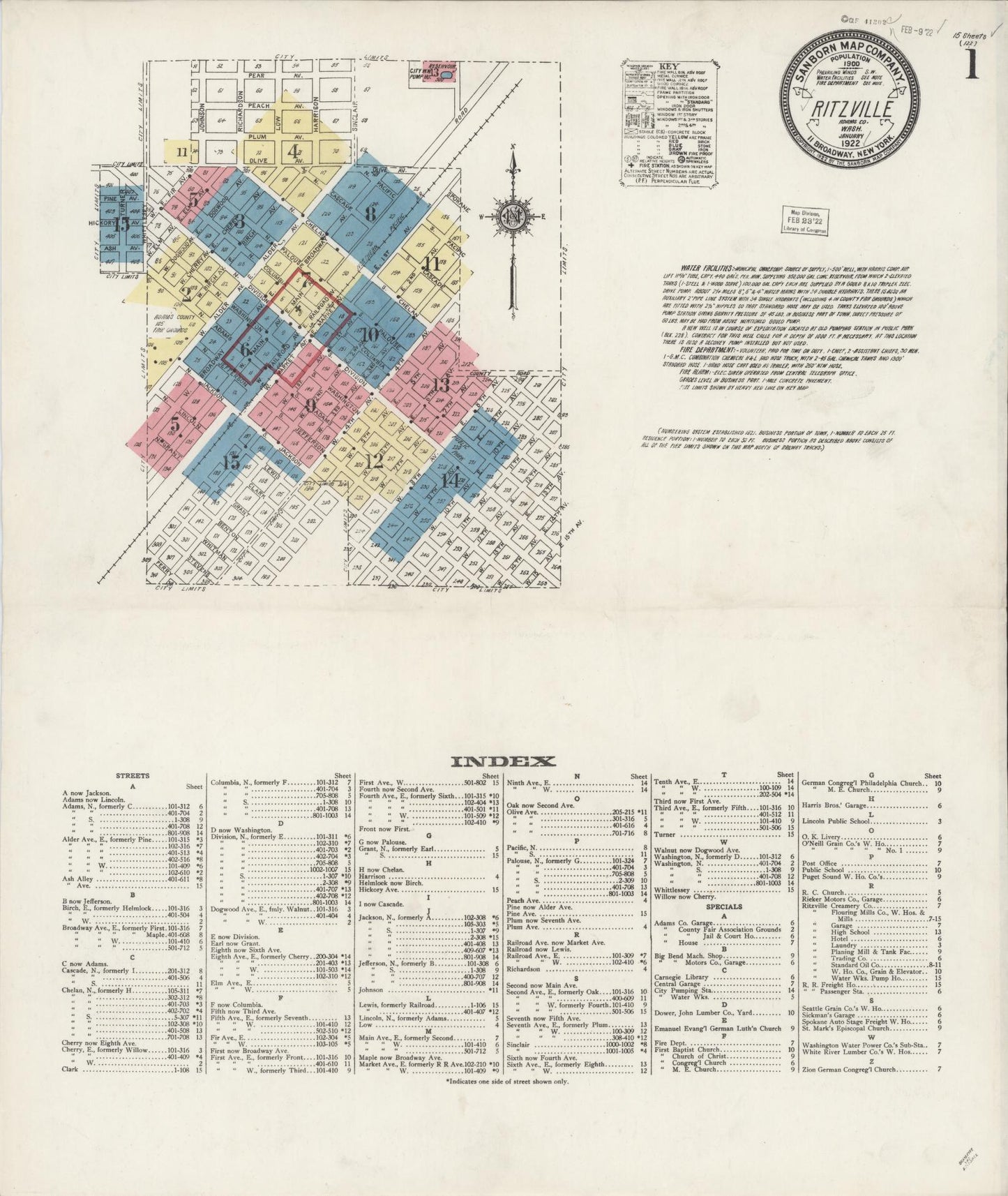 Sanborn Fire Insurance Map from Ritzville, Adams County, Washington (1922), Sheet #0001 - Complete Map Set gallery image, historic Sanborn map, vintage wall art, Washington Washington