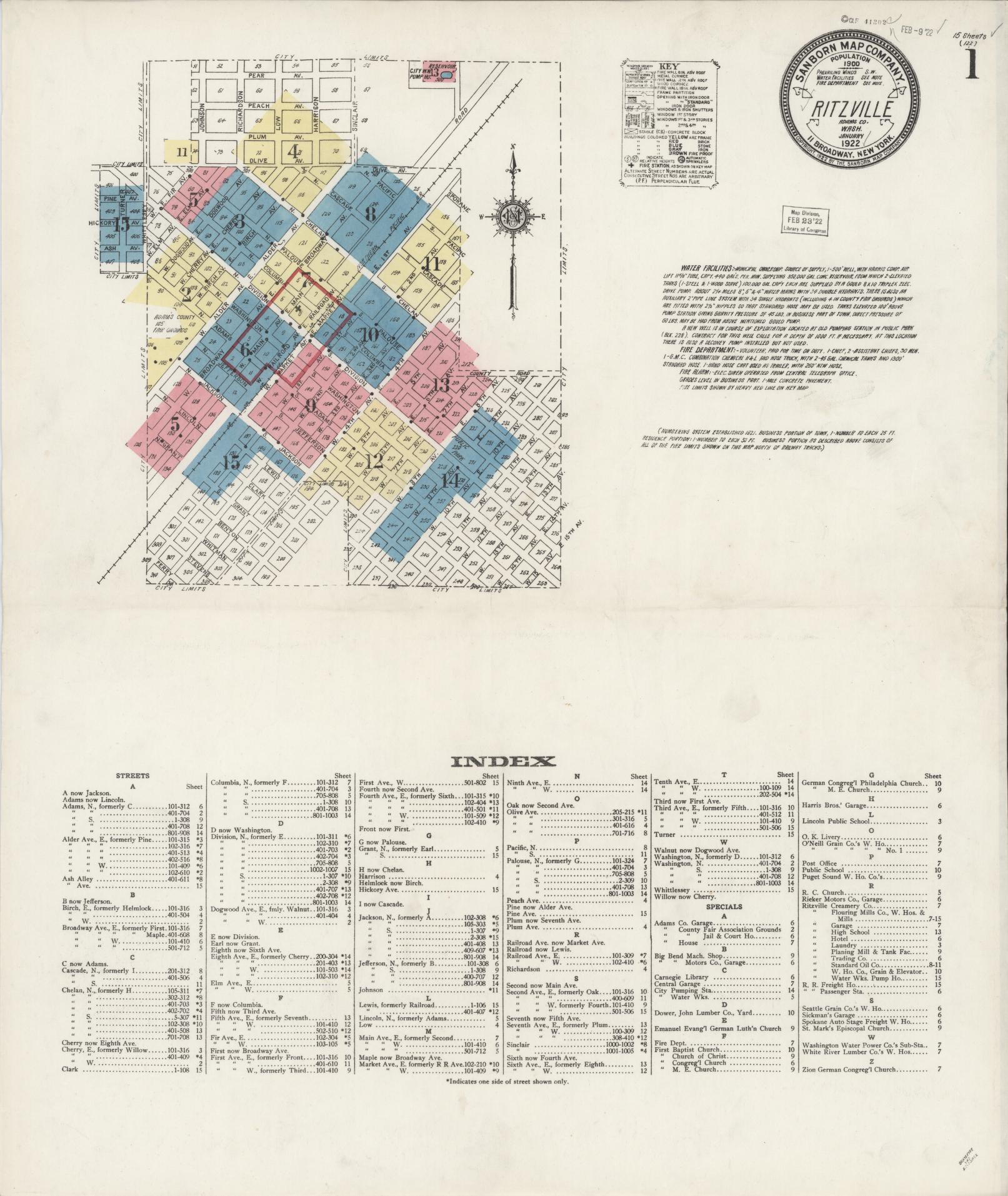 Sanborn Fire Insurance Map from Ritzville, Adams County, Washington (1922), Sheet #0001 - Complete Map Set gallery image, historic Sanborn map, vintage wall art, Washington Washington