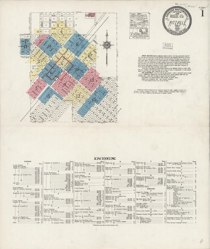 Sanborn Fire Insurance Map from Ritzville, Adams County, Washington (1922), Sheet #0001 - Complete Map Set gallery image, historic Sanborn map, vintage wall art, Washington Washington