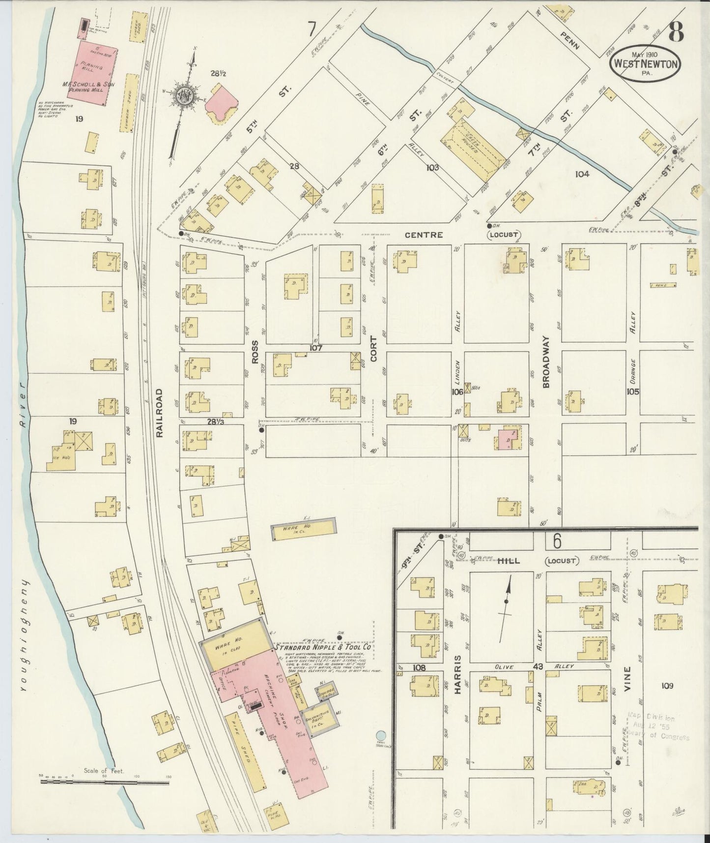 Sanborn Fire Insurance Map from West Newton, Westmoreland County, Pennsylvania (1910), Sheet #0008 - Complete Map Set gallery image, historic Sanborn map, vintage wall art, Pennsylvania Pennsylvania