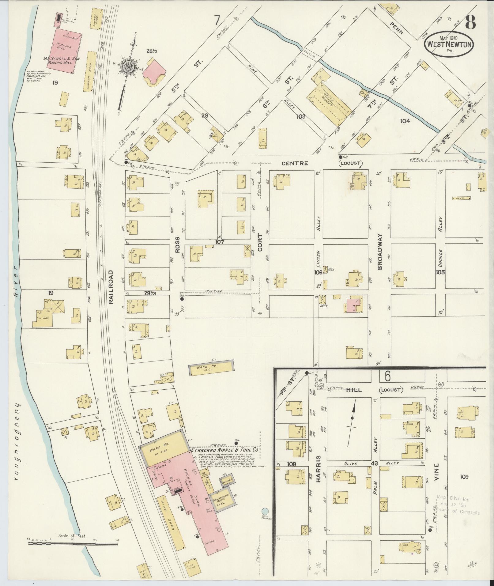Sanborn Fire Insurance Map from West Newton, Westmoreland County, Pennsylvania (1910), Sheet #0008 - Complete Map Set gallery image, historic Sanborn map, vintage wall art, Pennsylvania Pennsylvania