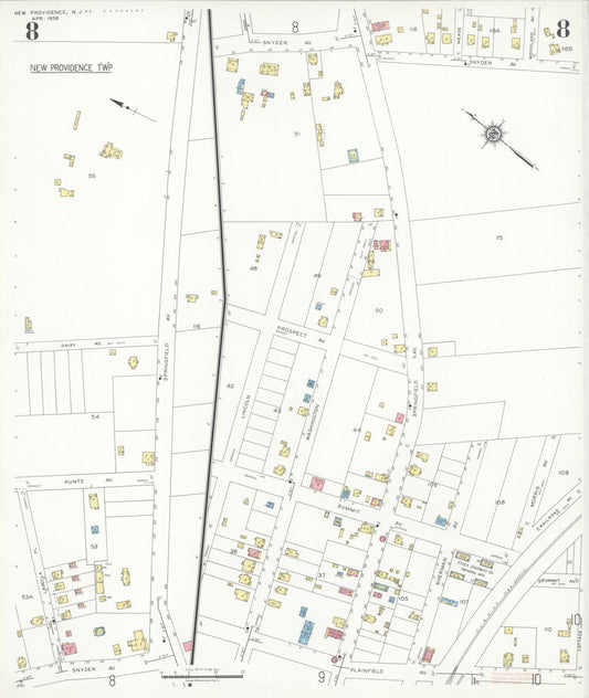 Sanborn Fire Insurance Map from New Providence, Union County, New Jersey (1938), Sheet #0008 - Historic Sanborn Fire Insurance Map Print, vintage old map wall art, antique decor, genealogy gift, New Jersey New Jersey map