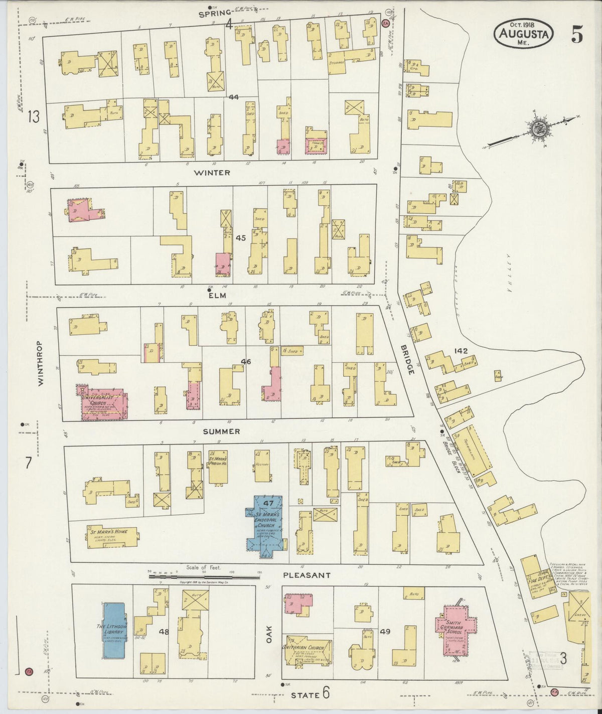 Sanborn Fire Insurance Map from Augusta, Kennebec County, Maine (1918), Sheet #0005 - Complete Map Set gallery image, historic Sanborn map, vintage wall art, Maine Maine