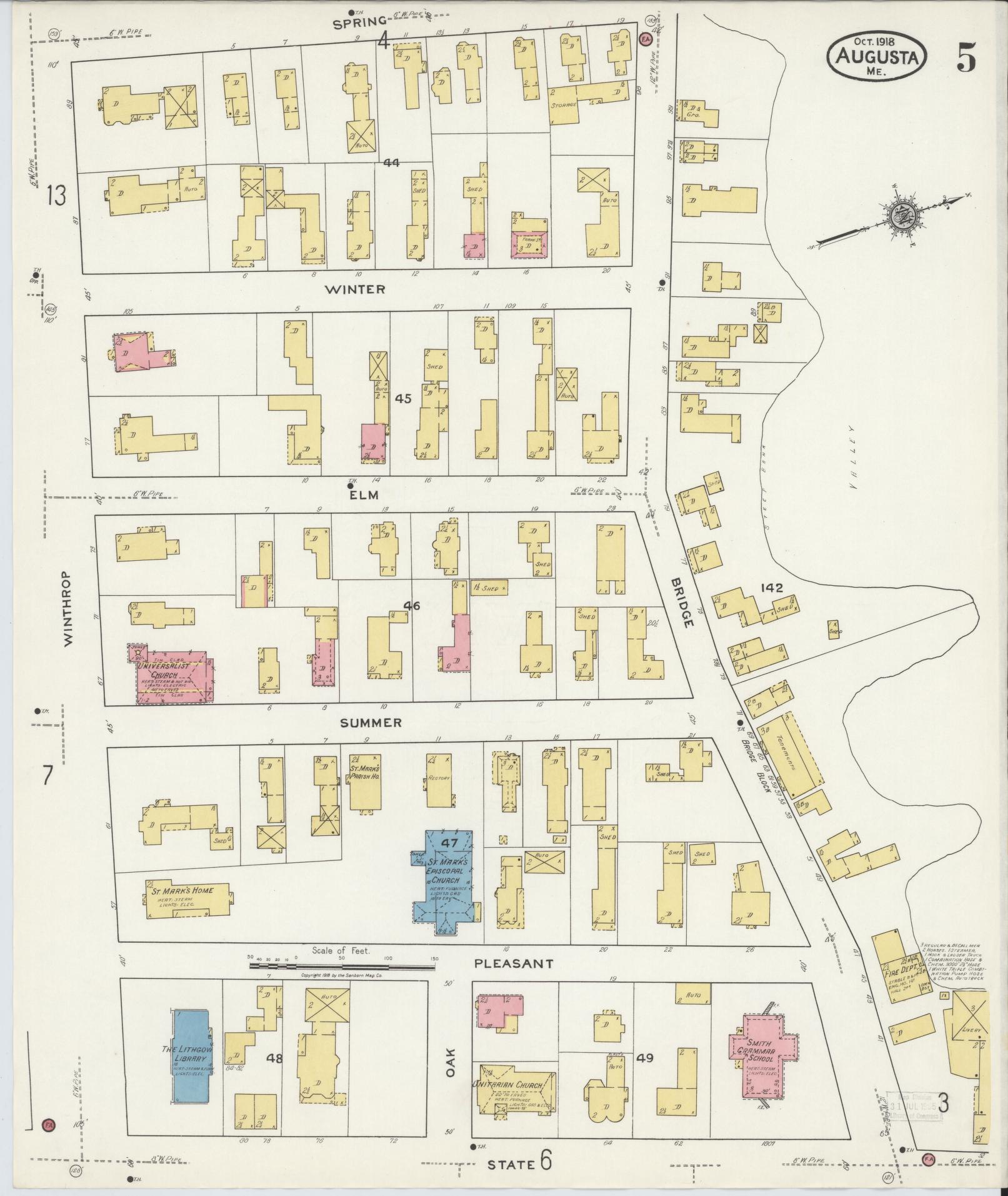 Sanborn Fire Insurance Map from Augusta, Kennebec County, Maine (1918), Sheet #0005 - Complete Map Set gallery image, historic Sanborn map, vintage wall art, Maine Maine