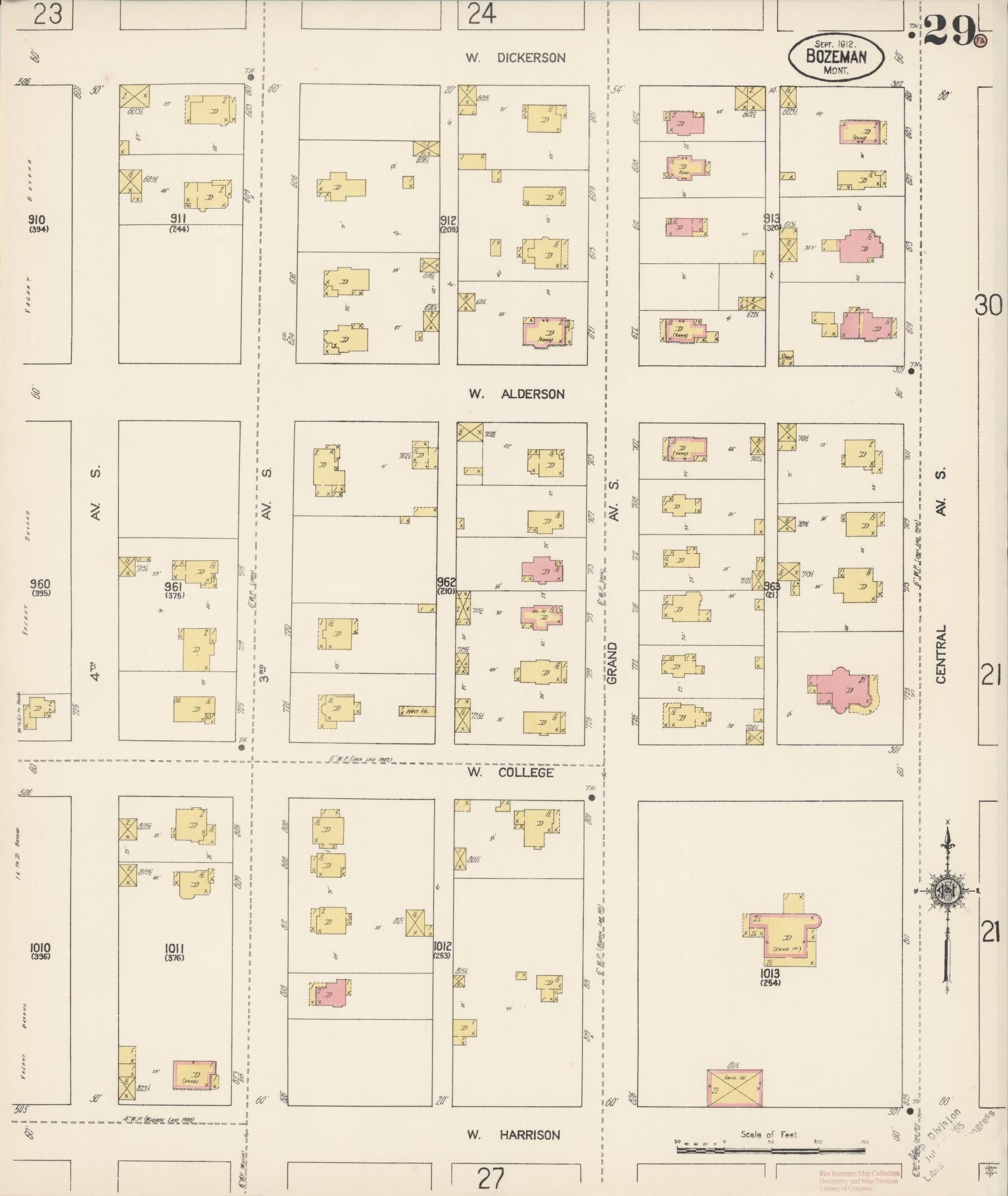 Sanborn Fire Insurance Map from Bozeman, Gallatin County, Montana (1912), Sheet #0029 - Complete Map Set gallery image, historic Sanborn map, vintage wall art, Montana Montana