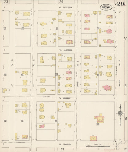 Sanborn Fire Insurance Map from Bozeman, Gallatin County, Montana (1912), Sheet #0029 - Complete Map Set gallery image, historic Sanborn map, vintage wall art, Montana Montana