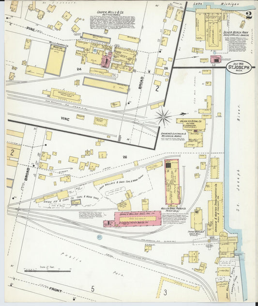 Sanborn Fire Insurance Map from Saint Joseph, Berrien County, Michigan (1902), Sheet #0002 - Historic Sanborn Fire Insurance Map Print, vintage old map wall art, antique decor, genealogy gift, Michigan Michigan map