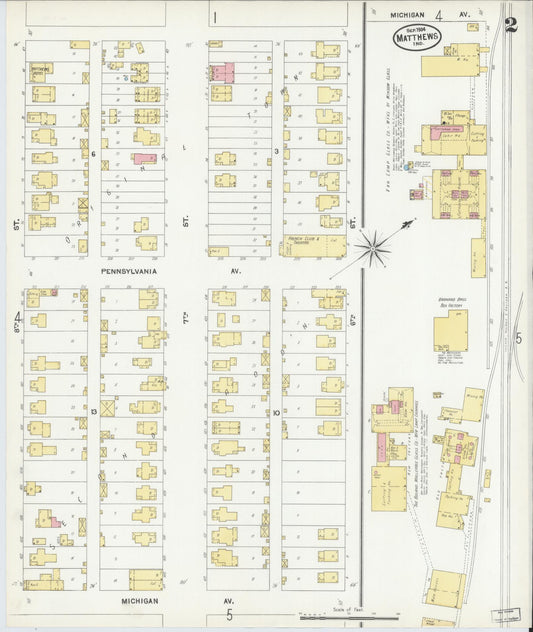 Sanborn Fire Insurance Map from Matthews, Grant County, Indiana (1904), Sheet #0002 - Historic Sanborn Fire Insurance Map Print, vintage old map wall art, antique decor, genealogy gift, Indiana Indiana map