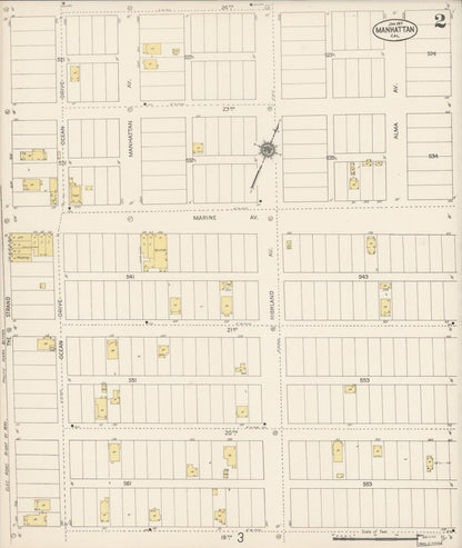 Sanborn Fire Insurance Map from Manhattan Beach, Los Angeles County, California (1917), Sheet #0002 - Historic Sanborn Fire Insurance Map Print, vintage old map wall art, antique decor, genealogy gift, California California map