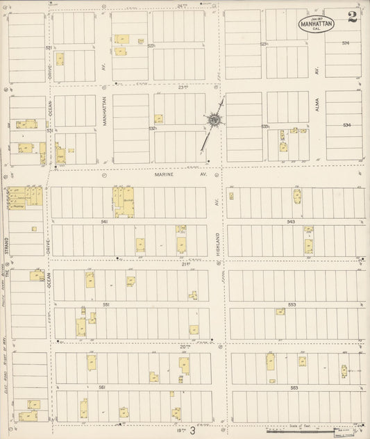 Sanborn Fire Insurance Map from Manhattan Beach, Los Angeles County, California (1917), Sheet #0002 - Historic Sanborn Fire Insurance Map Print, vintage old map wall art, antique decor, genealogy gift, California California map