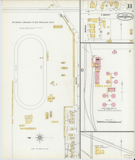 Sanborn Fire Insurance Map from Crawfordsville, Montgomery County, Indiana (1902), Sheet #0011 - Historic Sanborn Fire Insurance Map Print, vintage old map wall art, antique decor, genealogy gift, Indiana Indiana map