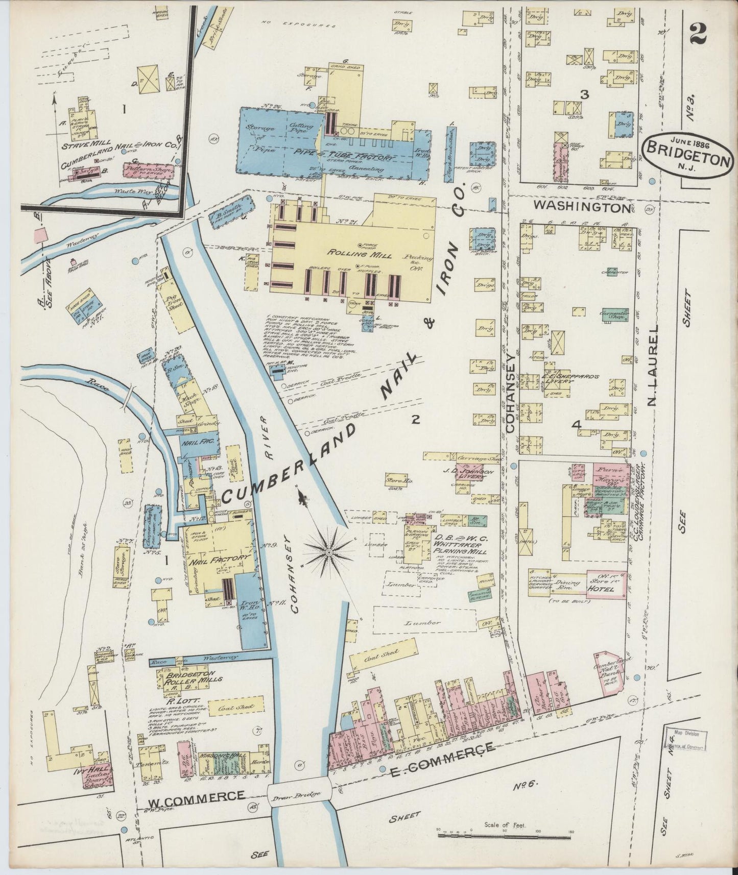 Sanborn Fire Insurance Map from Bridgeton, Cumberland County, New Jersey (1886), Sheet #0002 - Complete Map Set gallery image, historic Sanborn map, vintage wall art, New Jersey New Jersey