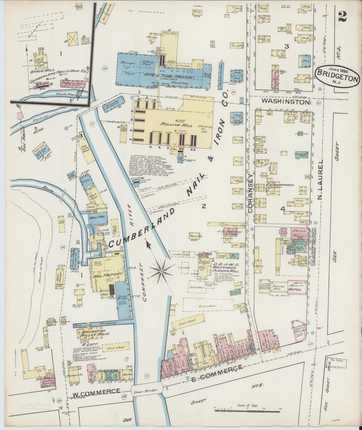 Sanborn Fire Insurance Map from Bridgeton, Cumberland County, New Jersey (1886), Sheet #0002 - Complete Map Set gallery image, historic Sanborn map, vintage wall art, New Jersey New Jersey