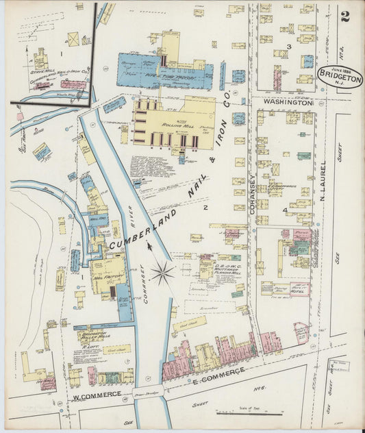 Sanborn Fire Insurance Map from Bridgeton, Cumberland County, New Jersey (1886), Sheet #0002 - Complete Map Set gallery image, historic Sanborn map, vintage wall art, New Jersey New Jersey
