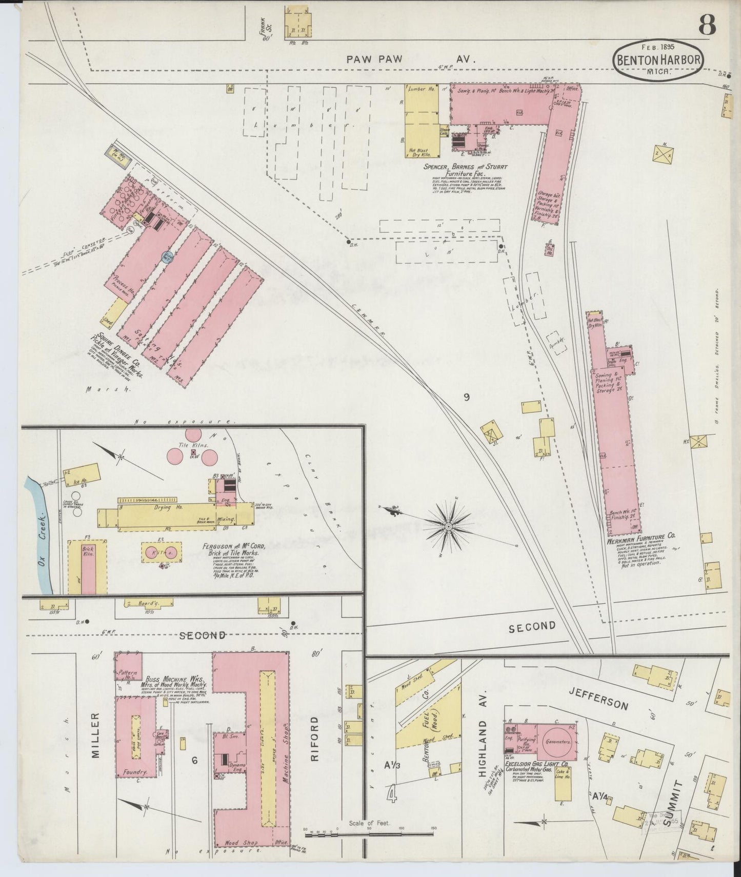 Sanborn Fire Insurance Map from Benton Harbor, Berrien County, Michigan (1895), Sheet #0008 - Historic Sanborn Fire Insurance Map Print, vintage old map wall art, antique decor, genealogy gift, Michigan Michigan map
