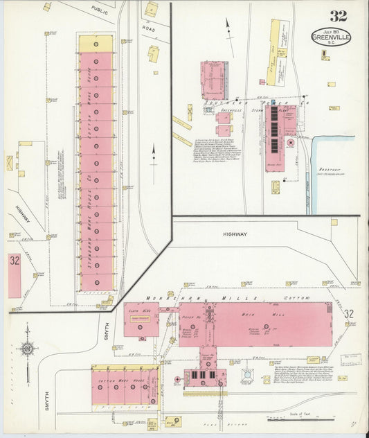 Sanborn Fire Insurance Map from Greenville, Greenville County, South Carolina (1913), Sheet #0032 - Historic Sanborn Fire Insurance Map Print, vintage old map wall art, antique decor, genealogy gift, South Carolina South Carolina map