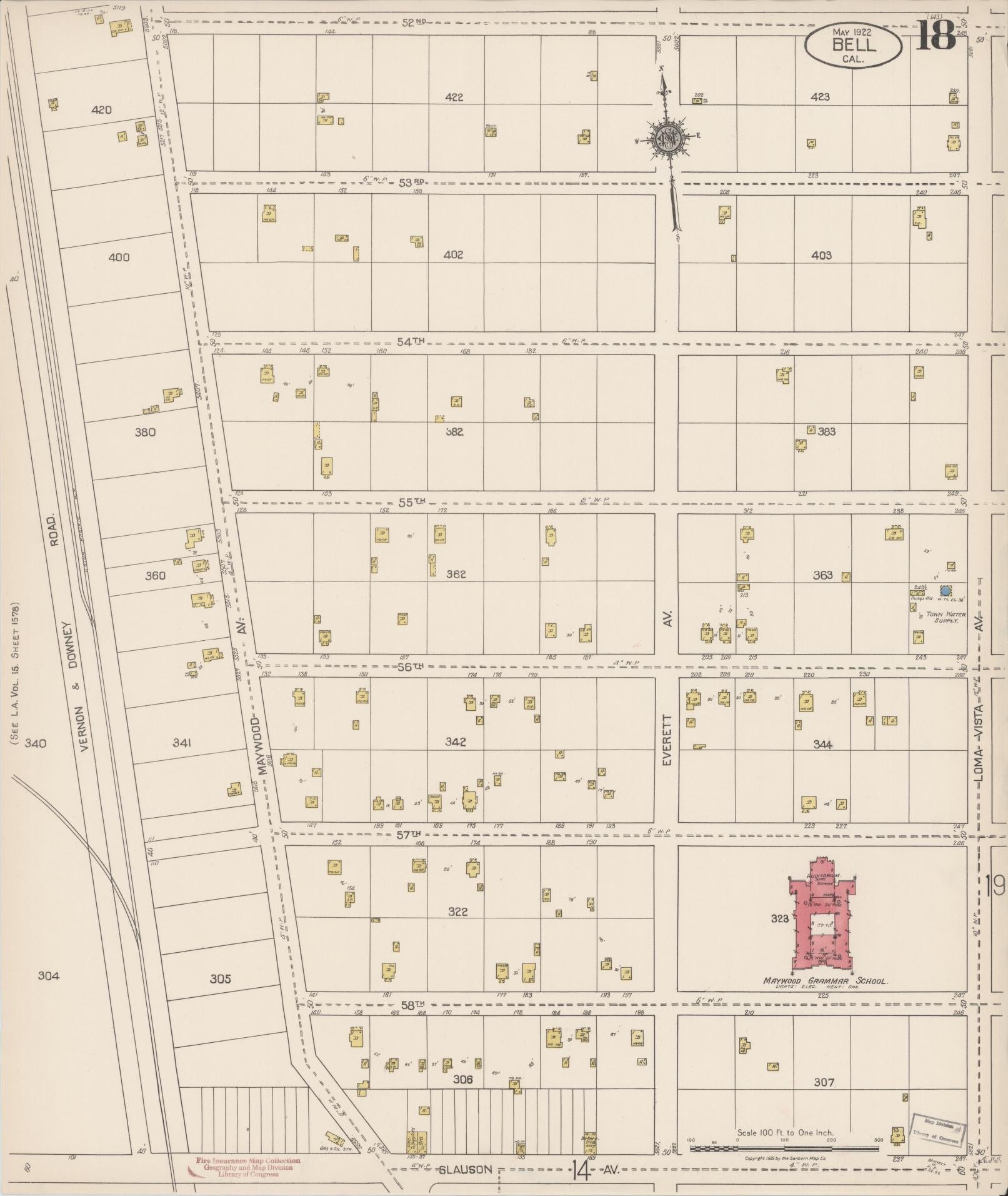 Sanborn Fire Insurance Map from Bell, Los Angeles County, California (1922), Sheet #0018 - Historic Sanborn Fire Insurance Map Print, vintage old map wall art, antique decor, genealogy gift, California California map