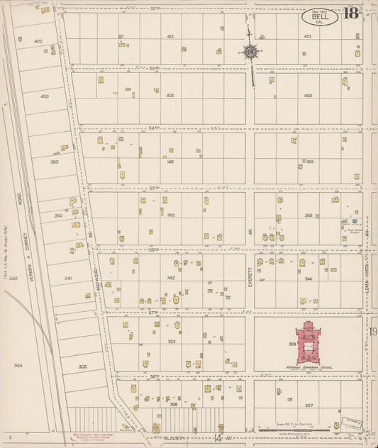 Sanborn Fire Insurance Map from Bell, Los Angeles County, California (1922), Sheet #0018 - Historic Sanborn Fire Insurance Map Print, vintage old map wall art, antique decor, genealogy gift, California California map