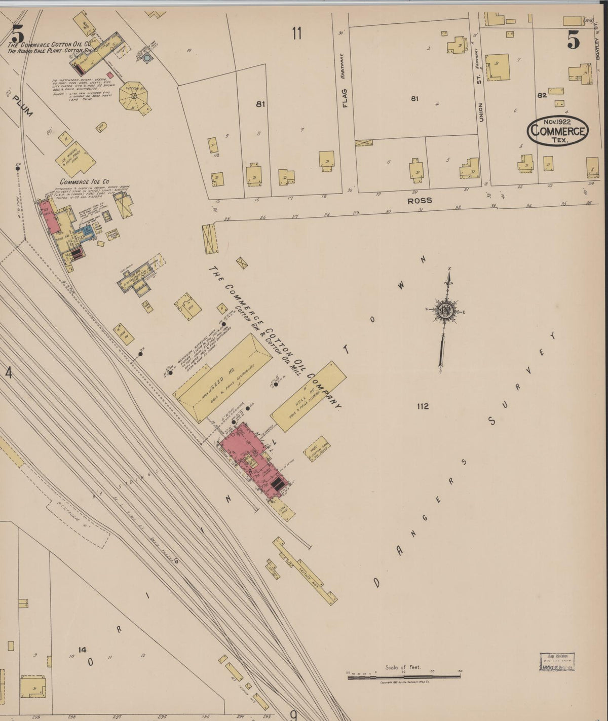 Sanborn Fire Insurance Map from Commerce, Hunt County, Texas (1922), Sheet #0005 - Historic Sanborn Fire Insurance Map Print, vintage old map wall art, antique decor, genealogy gift, Texas Texas map