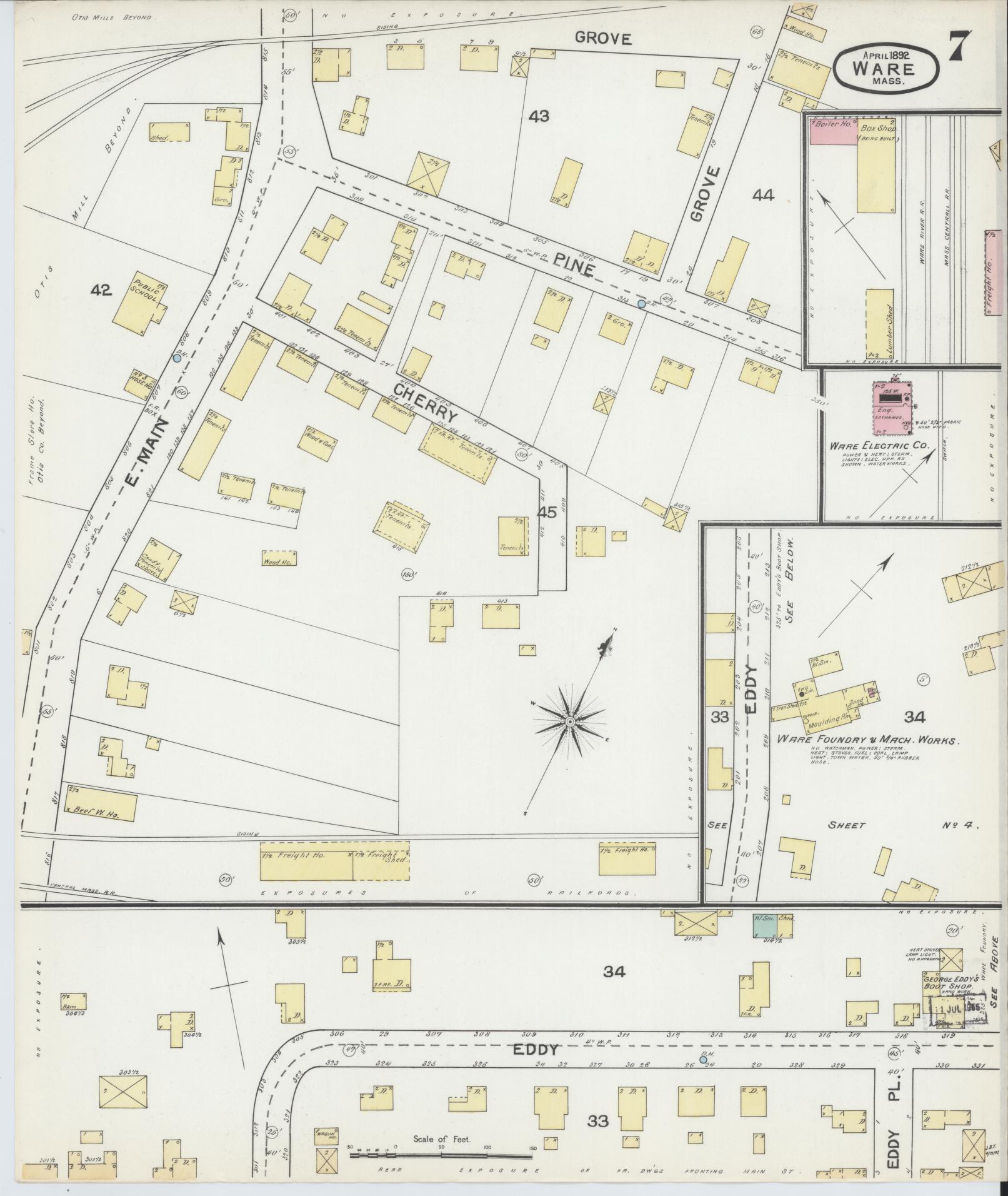 Sanborn Fire Insurance Map from Ware, Hampshire County, Massachusetts (1892), Sheet #0007 - Complete Map Set gallery image, historic Sanborn map, vintage wall art, Massachusetts Massachusetts
