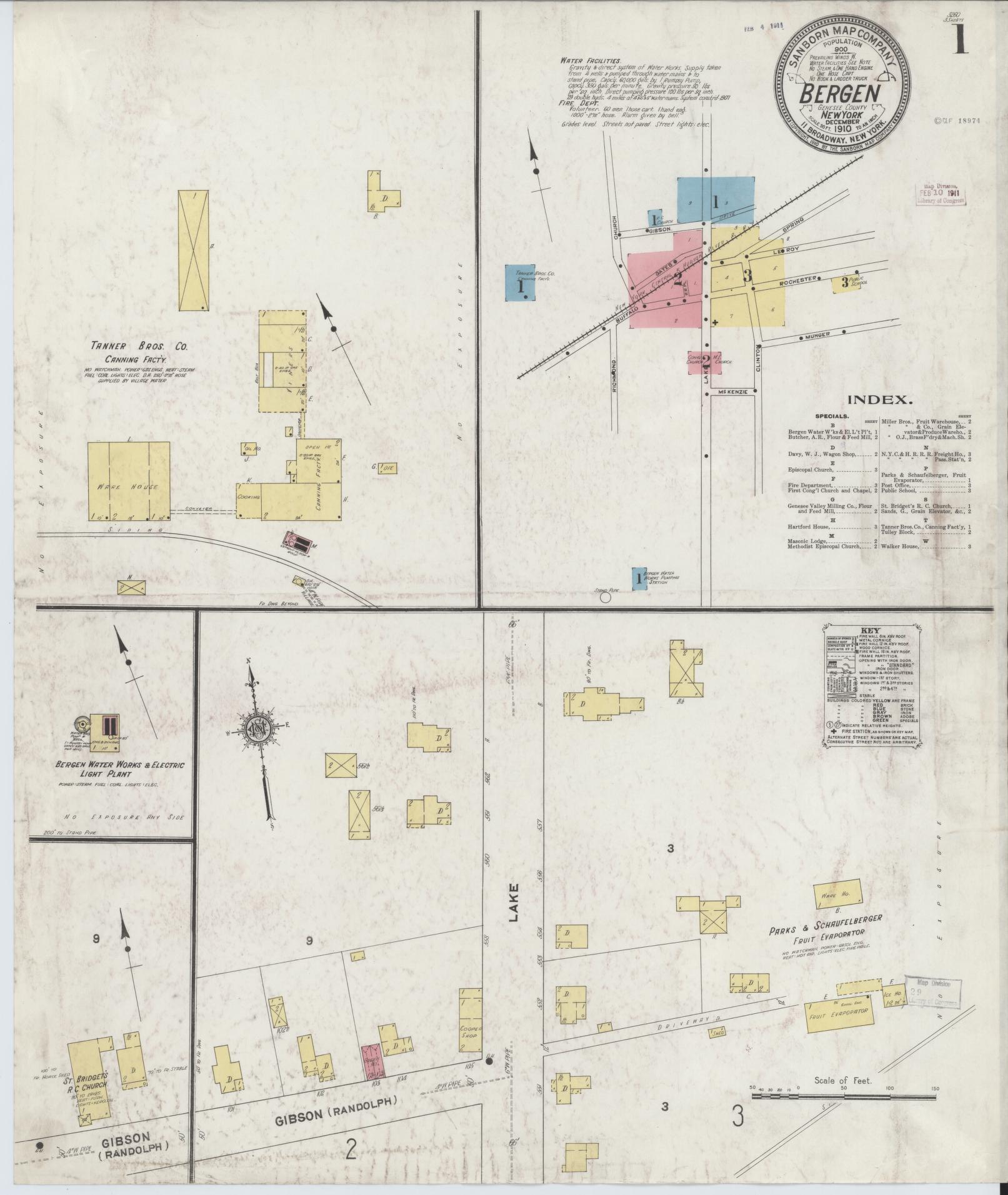 Sanborn Fire Insurance Map from Bergen, Genesee County, New York (1910), Sheet #0001 - Historic Sanborn Fire Insurance Map Print, vintage old map wall art, antique decor, genealogy gift, New York New York map