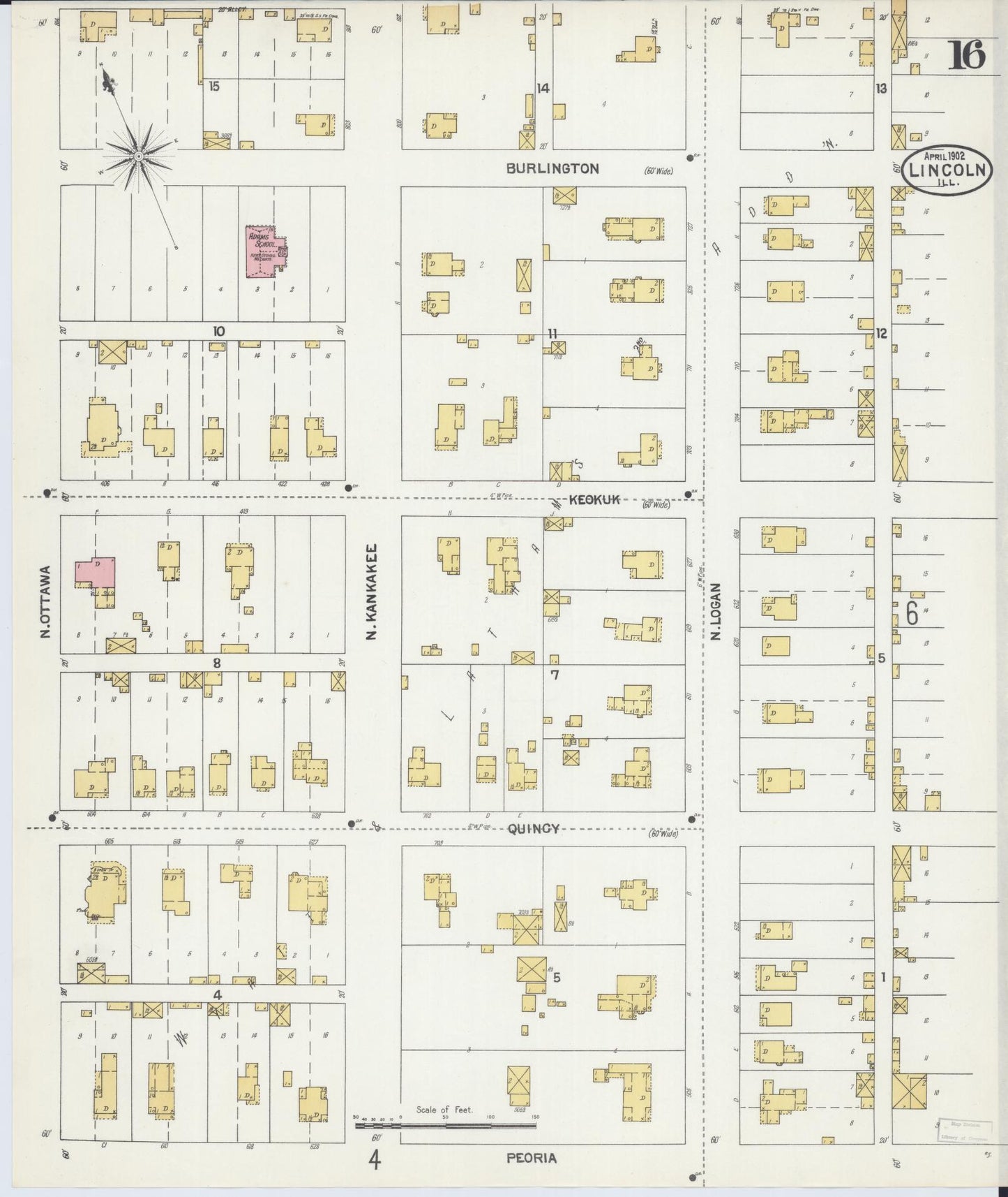 Sanborn Fire Insurance Map from Lincoln, Logan County, Illinois (1902), Sheet #0016 - Historic Sanborn Fire Insurance Map Print, vintage old map wall art, antique decor, genealogy gift, Illinois Illinois map