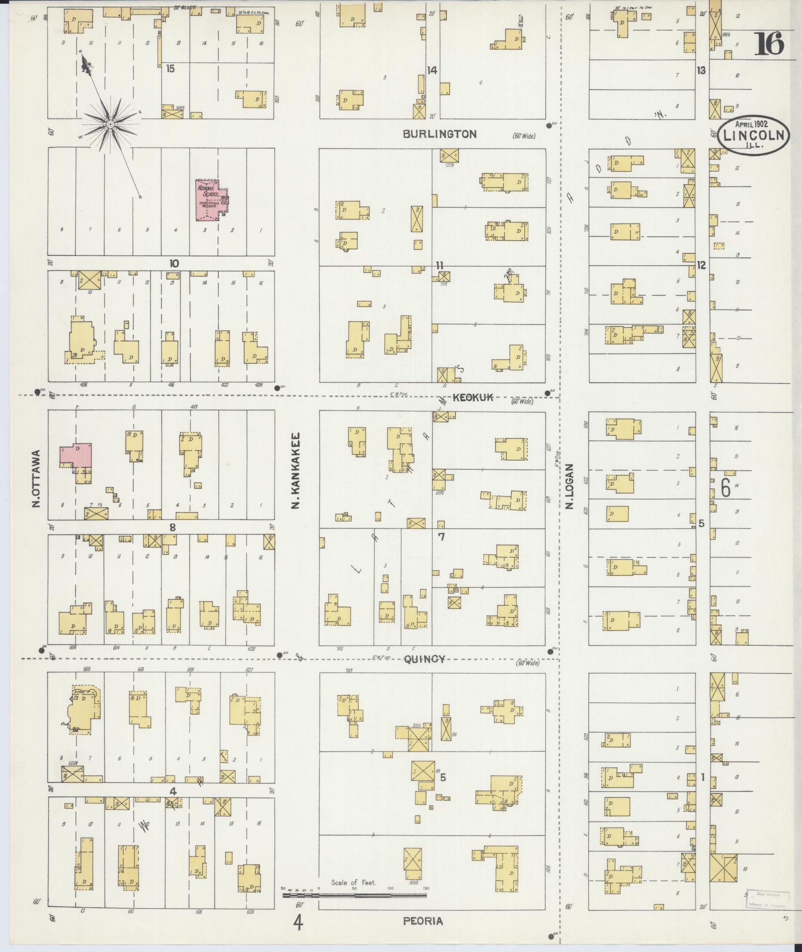 Sanborn Fire Insurance Map from Lincoln, Logan County, Illinois (1902), Sheet #0016 - Historic Sanborn Fire Insurance Map Print, vintage old map wall art, antique decor, genealogy gift, Illinois Illinois map