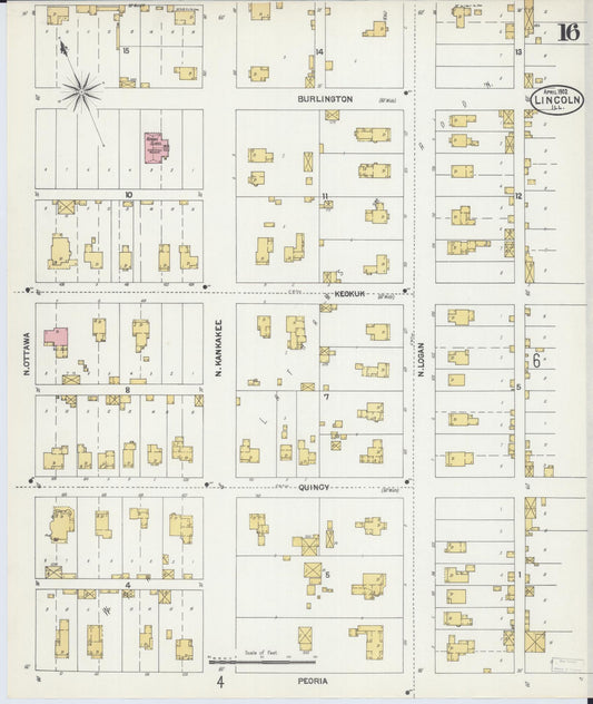 Sanborn Fire Insurance Map from Lincoln, Logan County, Illinois (1902), Sheet #0016 - Historic Sanborn Fire Insurance Map Print, vintage old map wall art, antique decor, genealogy gift, Illinois Illinois map