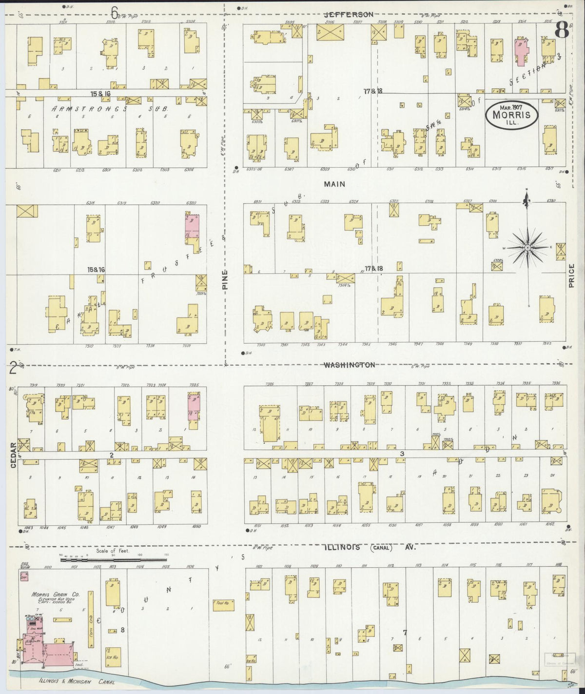 Sanborn Fire Insurance Map from Morris, Grundy County, Illinois (1907), Sheet #0008 - Complete Map Set gallery image, historic Sanborn map, vintage wall art, Illinois Illinois