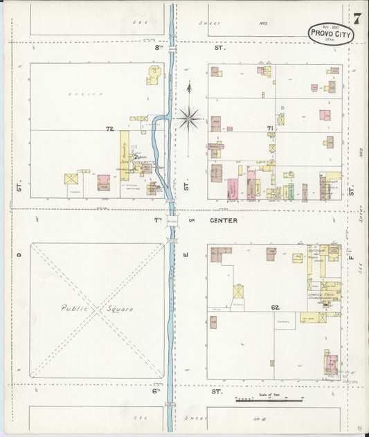 Sanborn Fire Insurance Map from Provo, Utah County, Utah (1890), Sheet #0007 - Historic Sanborn Fire Insurance Map Print, vintage old map wall art, antique decor, genealogy gift, Provo Utah map