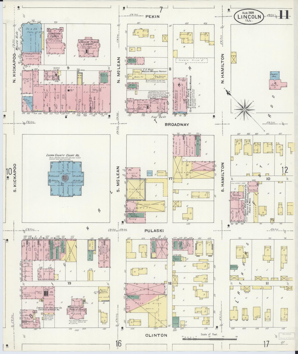 Sanborn Fire Insurance Map from Lincoln, Logan County, Illinois (1909), Sheet #0011 - Complete Map Set gallery image, historic Sanborn map, vintage wall art, Illinois Illinois