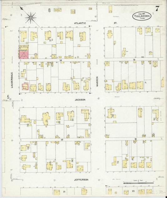 Sanborn Fire Insurance Map from Tullahoma, Coffee County, Tennessee (1907), Sheet #0007 - Historic Sanborn Fire Insurance Map Print, vintage old map wall art, antique decor, genealogy gift, Tennessee Tennessee map