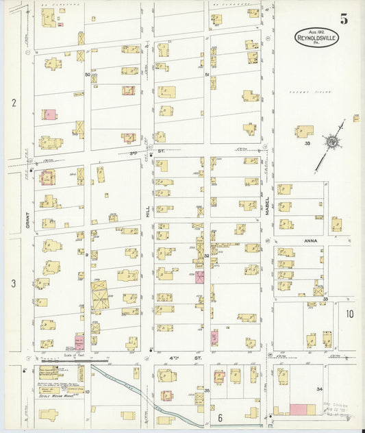 Sanborn Fire Insurance Map from Reynoldsville, Jefferson County, Pennsylvania (1912), Sheet #0005 - Historic Sanborn Fire Insurance Map Print, vintage old map wall art, antique decor, genealogy gift, Pennsylvania Pennsylvania map