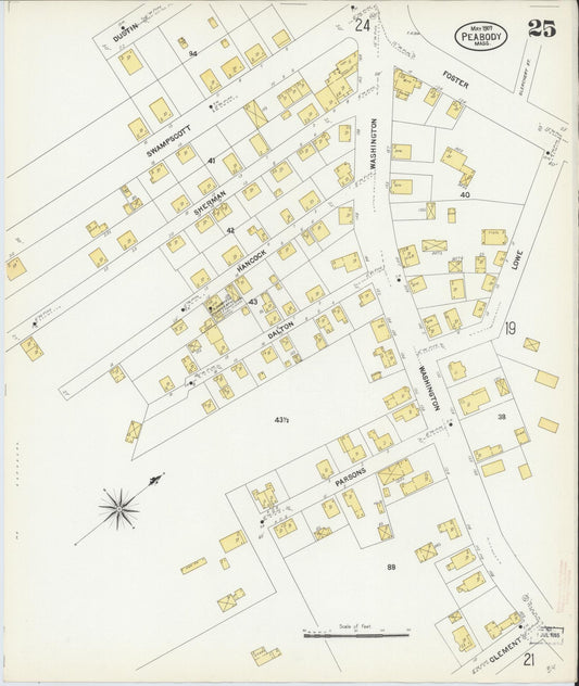 Sanborn Fire Insurance Map from Peabody, Essex County, Massachusetts (1907), Sheet #0025 - Historic Sanborn Fire Insurance Map Print, vintage old map wall art, antique decor, genealogy gift, Massachusetts Massachusetts map