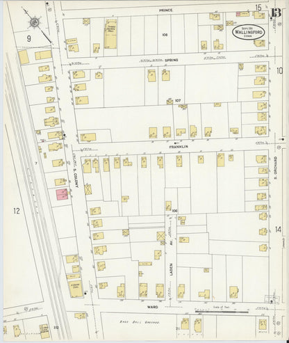 Sanborn Fire Insurance Map from Wallingford, New Haven County, Connecticut (1911), Sheet #0013 - Complete Map Set gallery image, historic Sanborn map, vintage wall art, Connecticut Connecticut