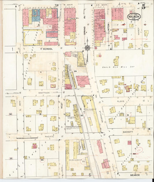 Sanborn Fire Insurance Map from Waukon, Allamakee County, Iowa (1934), Sheet #0005 - Historic Sanborn Fire Insurance Map Print, vintage old map wall art