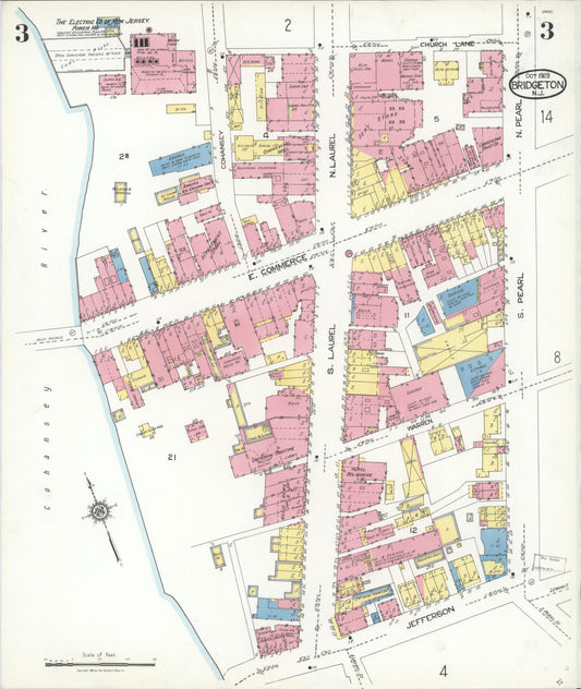 Sanborn Fire Insurance Map from Bridgeton, Cumberland County, New Jersey (1923), Sheet #0003 - Historic Sanborn Fire Insurance Map Print, vintage old map wall art, antique decor, genealogy gift, New Jersey New Jersey map