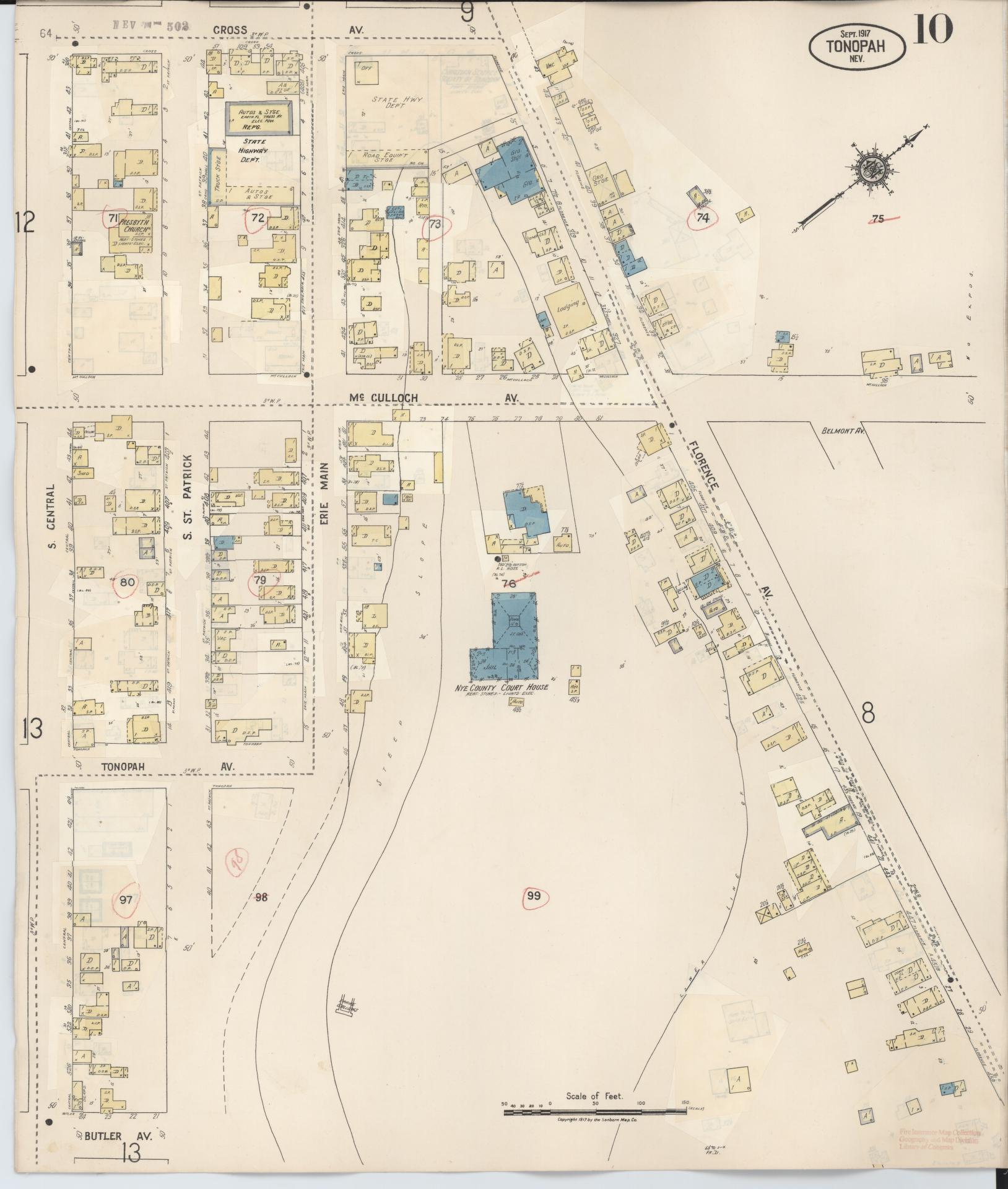Sanborn Fire Insurance Map from Tonopah, Nye County, Nevada (1941), Sheet #0010 - Historic Sanborn Fire Insurance Map Print, vintage old map wall art, antique decor, genealogy gift, Nevada Nevada map