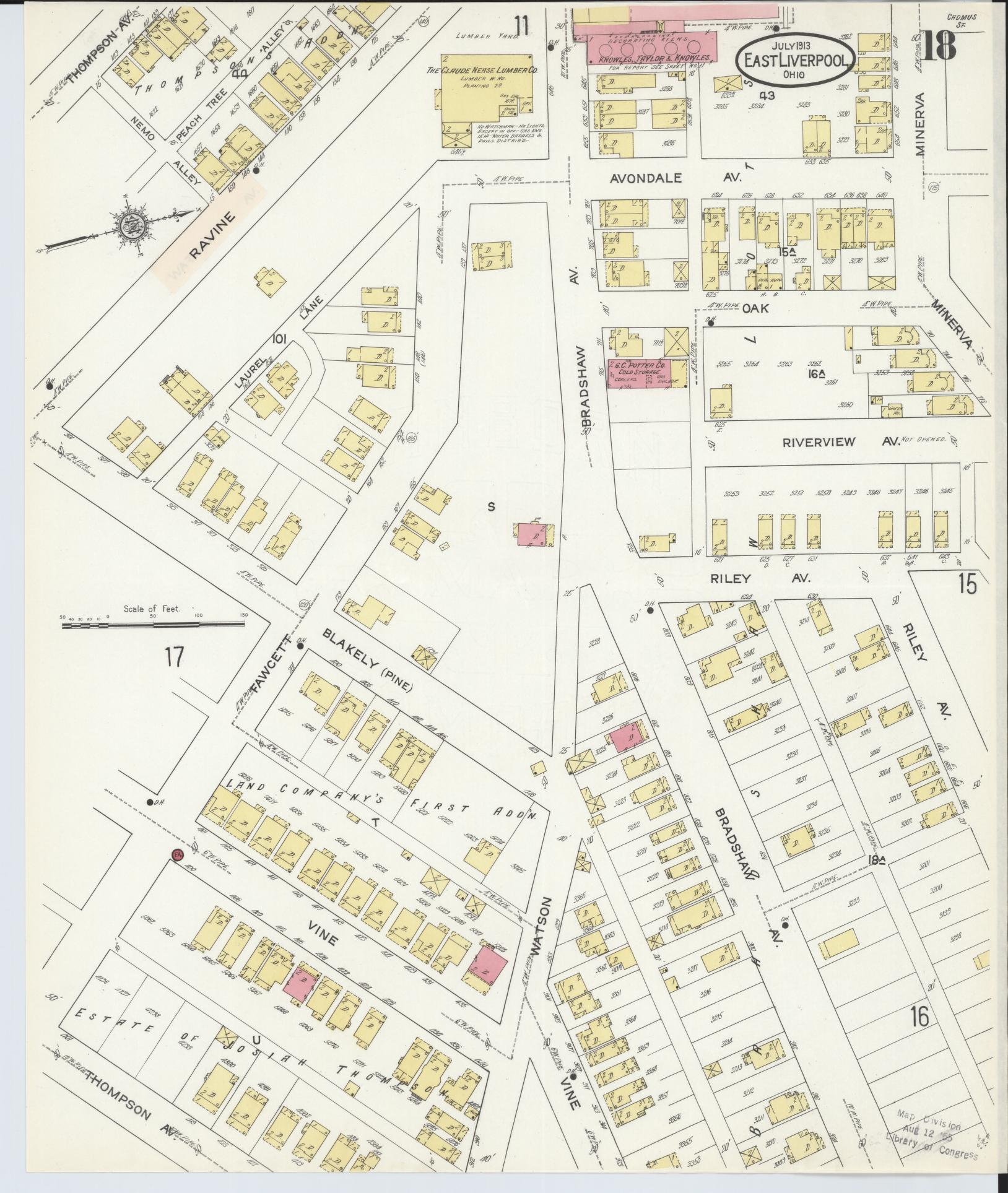 Sanborn Fire Insurance Map from East Liverpool, Columbiana County, Ohio (1913), Sheet #0018 - Historic Sanborn Fire Insurance Map Print, vintage old map wall art, antique decor, genealogy gift, Ohio Ohio map