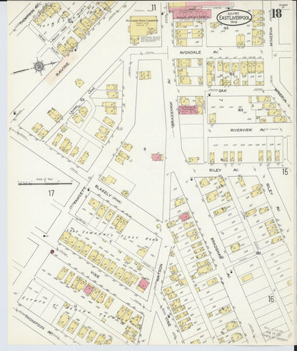 Sanborn Fire Insurance Map from East Liverpool, Columbiana County, Ohio (1913), Sheet #0018 - Historic Sanborn Fire Insurance Map Print, vintage old map wall art, antique decor, genealogy gift, Ohio Ohio map